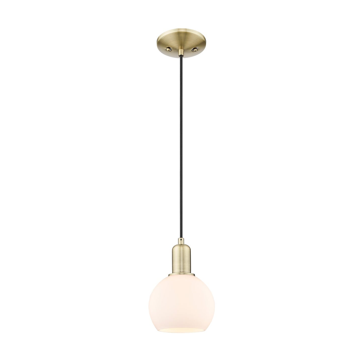 Innovations Athens 6in 1-Light Mini Pendant | Industrial Antique Brass and Matte White Glass | Kitchen Island & Dining Room | Model 716-1P-AB-G121-6