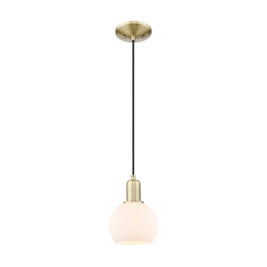 Innovations Athens 6in 1-Light Mini Pendant | Industrial Antique Brass and Matte White Glass | Kitchen Island & Dining Room | Model 716-1P-AB-G121-6