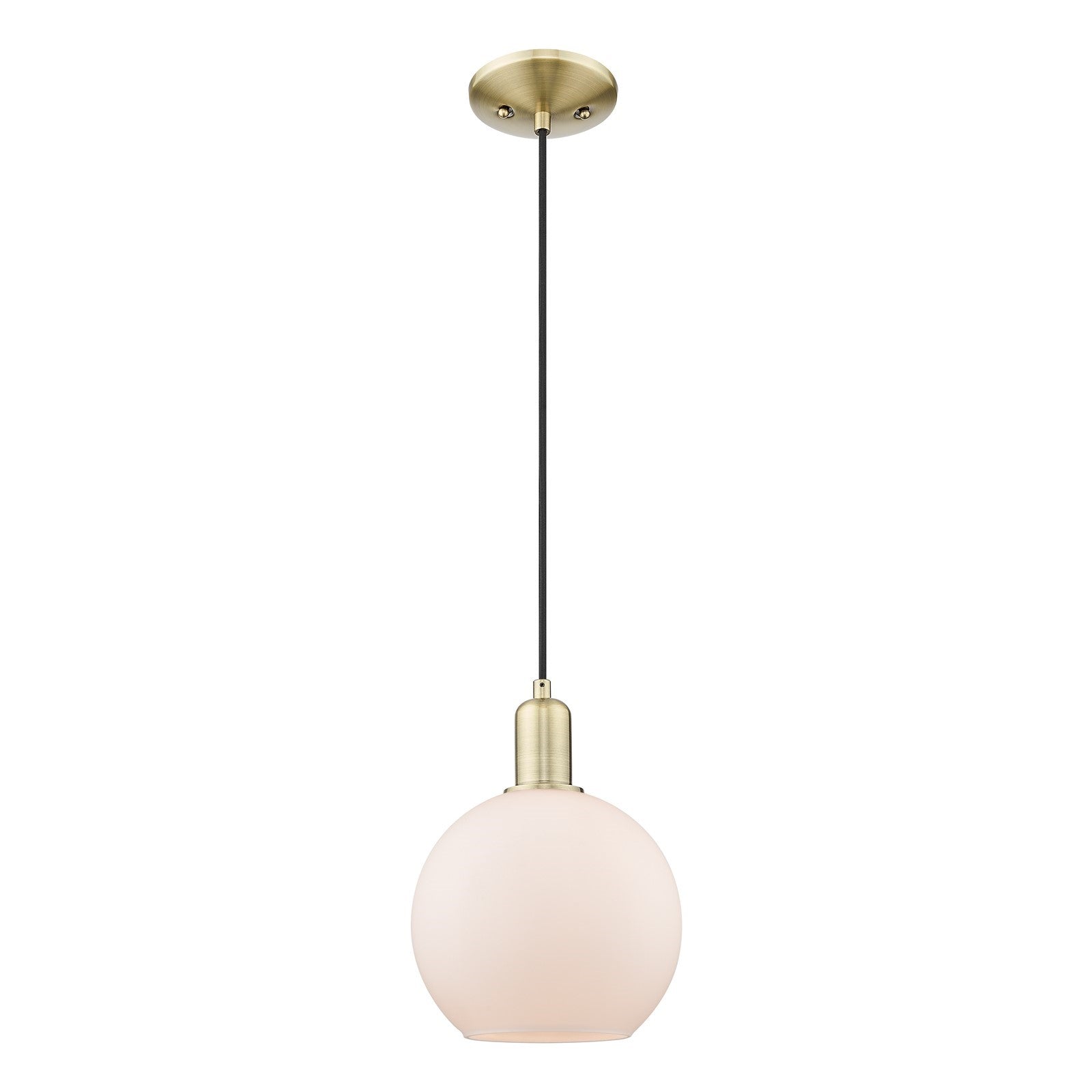 Innovations Athens 8in 1-Light Mini Pendant | Industrial Antique Brass Steel and Matte White Glass | Kitchen Island & Dining Room | Model 716-1P-AB-G121-8