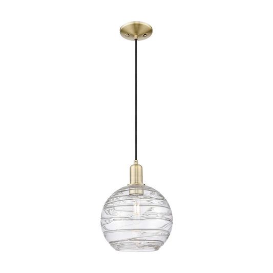 Innovations Athens Deco Swirl 10in 1-Light Mini Pendant | Industrial Antique Brass Steel and Clear Glass | Kitchen Island & | Model 716-1P-AB-G1213-10CL