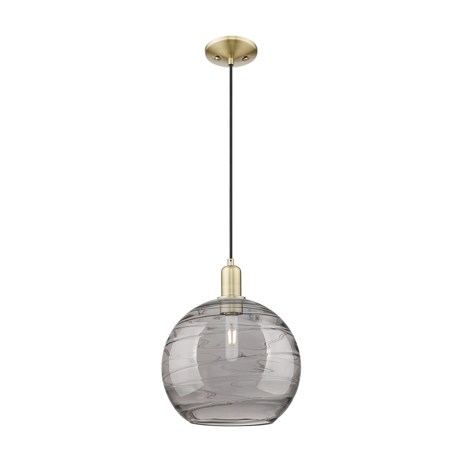 Innovations Athens Deco Swirl 12in 1-Light Mini Pendant | Industrial Antique Brass and Clear Deco Swirl Glass | Kitchen | Model 716-1P-AB-G1213-12CL