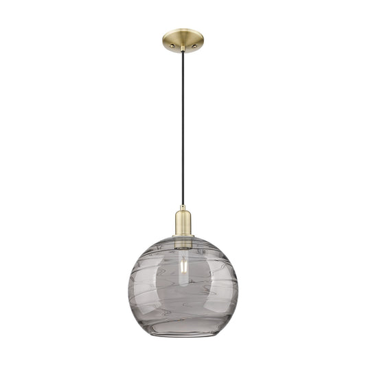 Innovations Athens Deco Swirl 12in 1-Light Mini Pendant | Industrial Antique Brass and Clear Deco Swirl Glass | Kitchen | Model 716-1P-AB-G1213-12CL