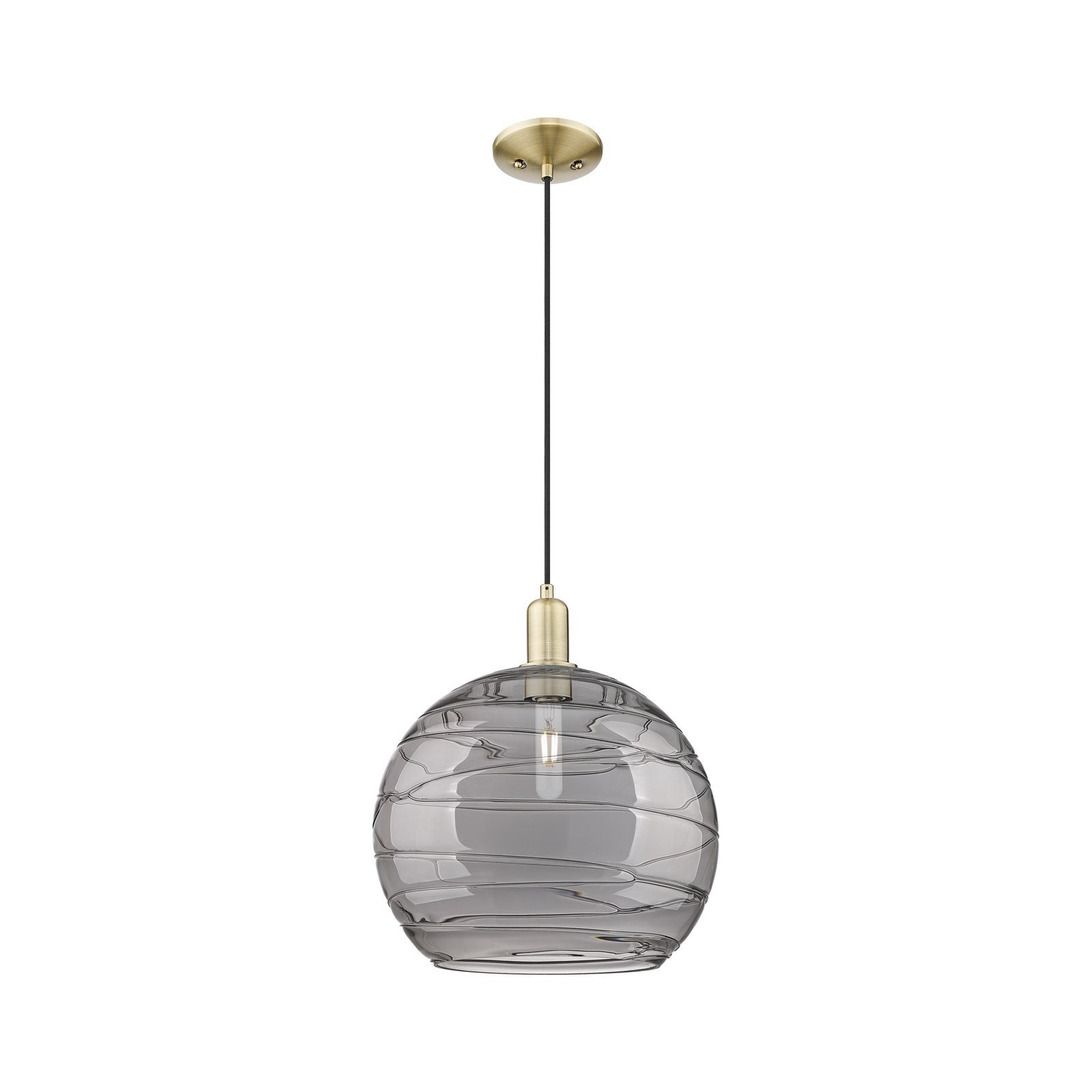 Innovations Athens Deco Swirl 14in 1-Light Mini Pendant | Industrial Antique Brass Steel and Light Smoke Glass | Kitchen | Model 716-1P-AB-G1213-14SM