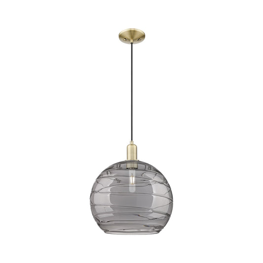 Innovations Athens Deco Swirl 14in 1-Light Mini Pendant | Industrial Antique Brass Steel and Light Smoke Glass | Kitchen | Model 716-1P-AB-G1213-14SM