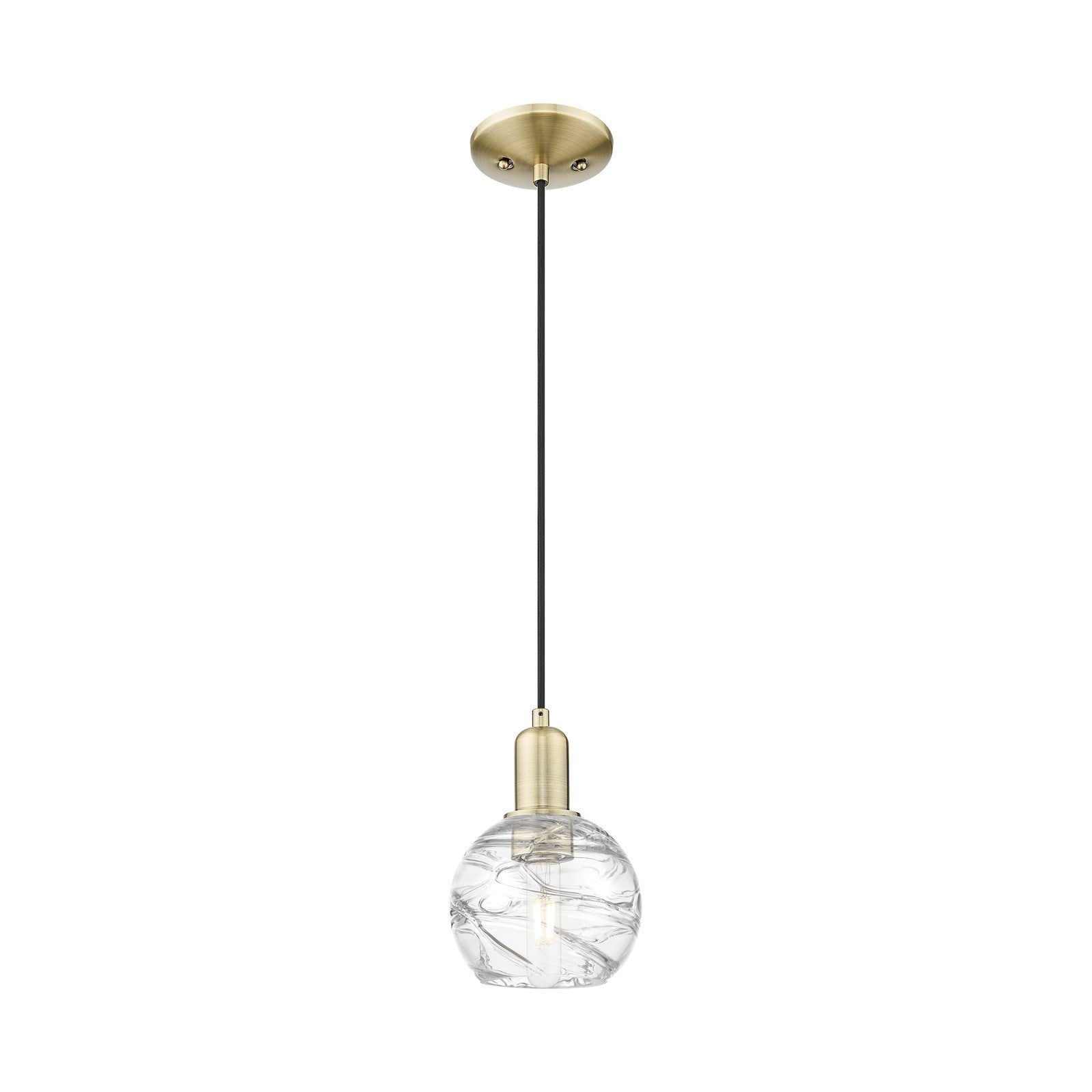 Innovations Athens Deco Swirl 6in 1-Light Mini Pendant | Industrial Antique Brass Steel and Clear Deco Swirl Glass | Kitchen | Model 716-1P-AB-G1213-6CL
