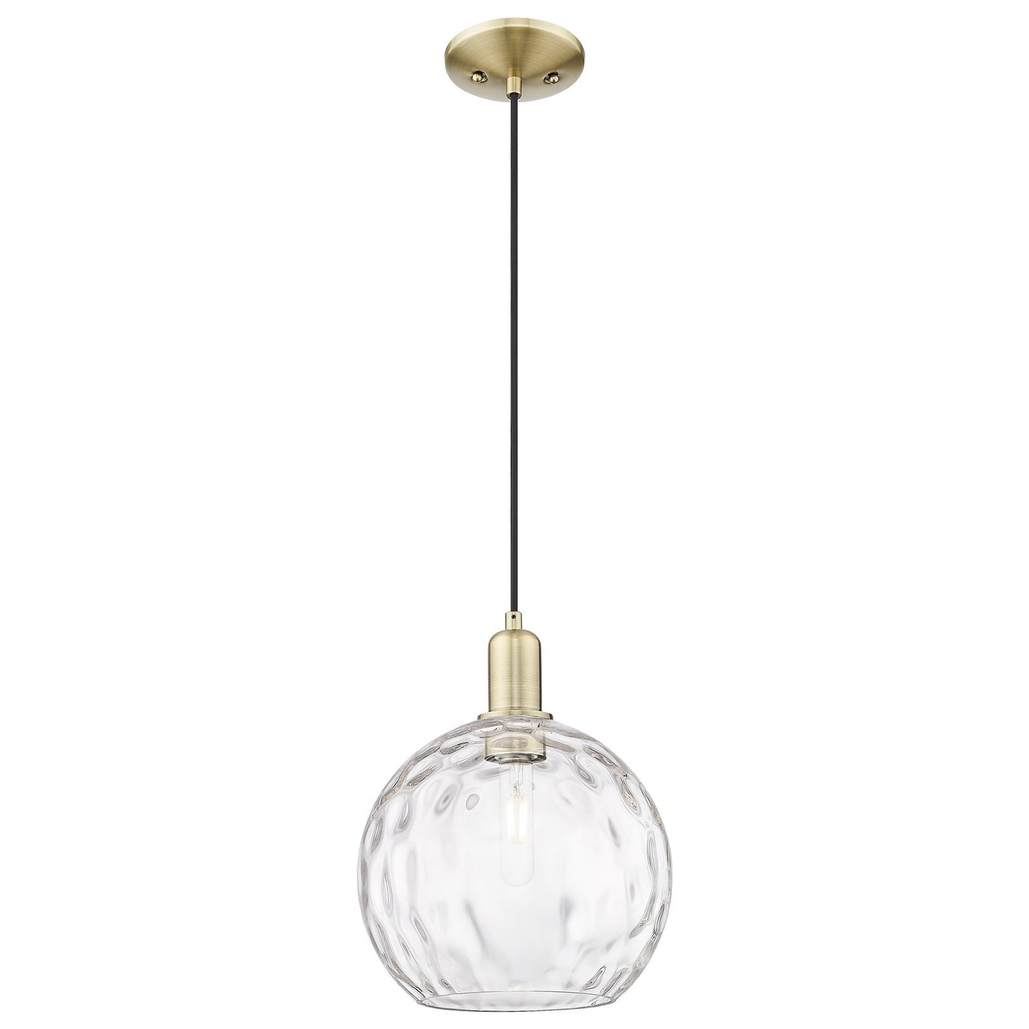 Innovations Athens Water Glass 10in 1-Light Mini Pendant | Industrial Antique Brass Steel and Clear Water Glass | Kitchen | Model 716-1P-AB-G1215-10