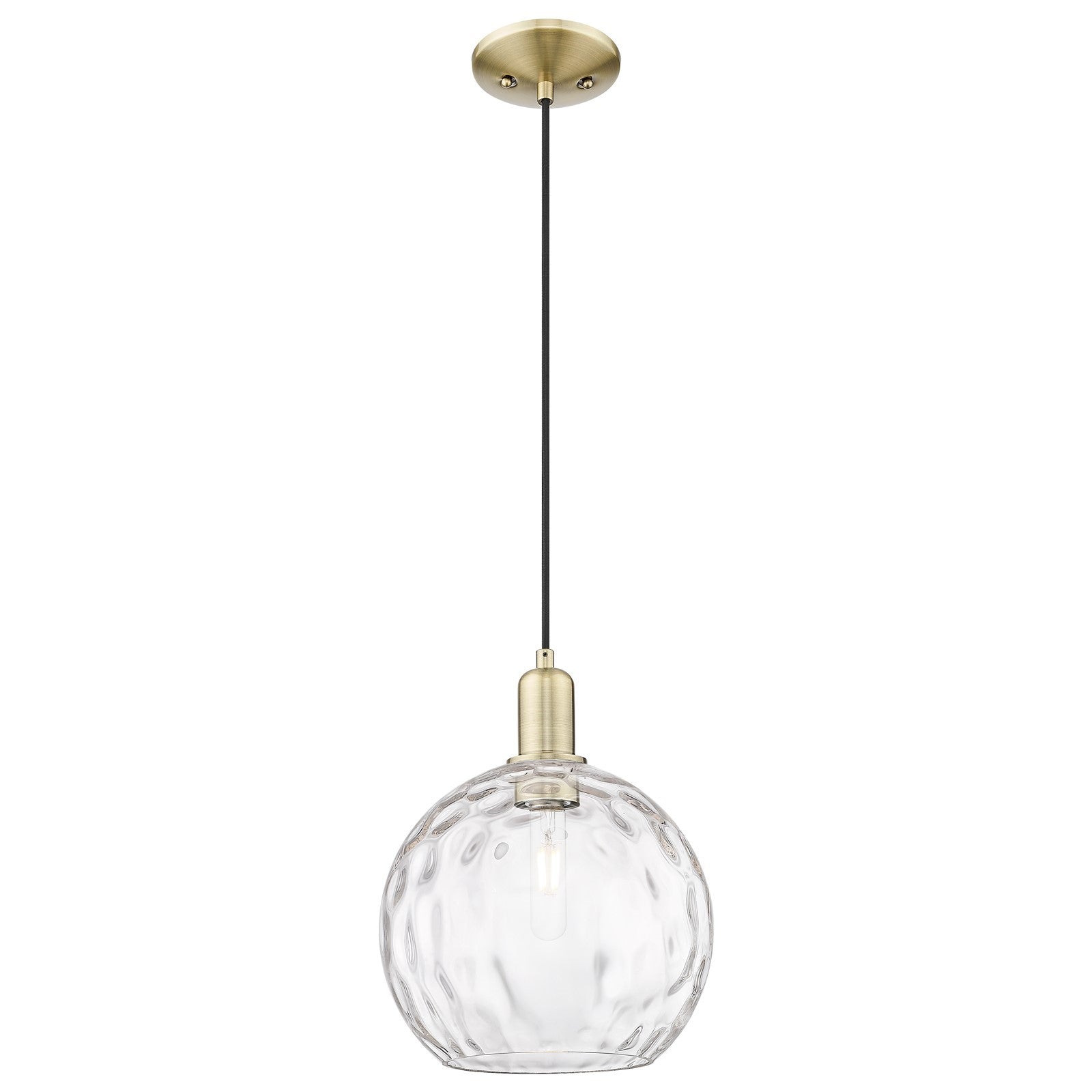 Innovations Athens Water Glass 10in 1-Light Mini Pendant | Industrial Antique Brass Steel and Clear Water Glass | Kitchen | Model 716-1P-AB-G1215-10