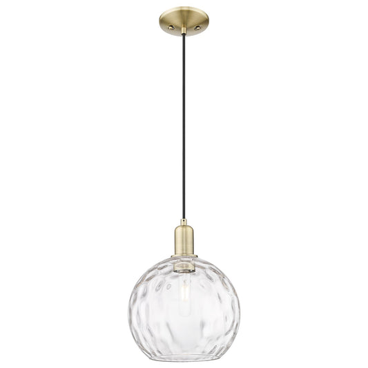 Innovations Athens Water Glass 10in 1-Light Mini Pendant | Industrial Antique Brass Steel and Clear Water Glass | Kitchen | Model 716-1P-AB-G1215-10