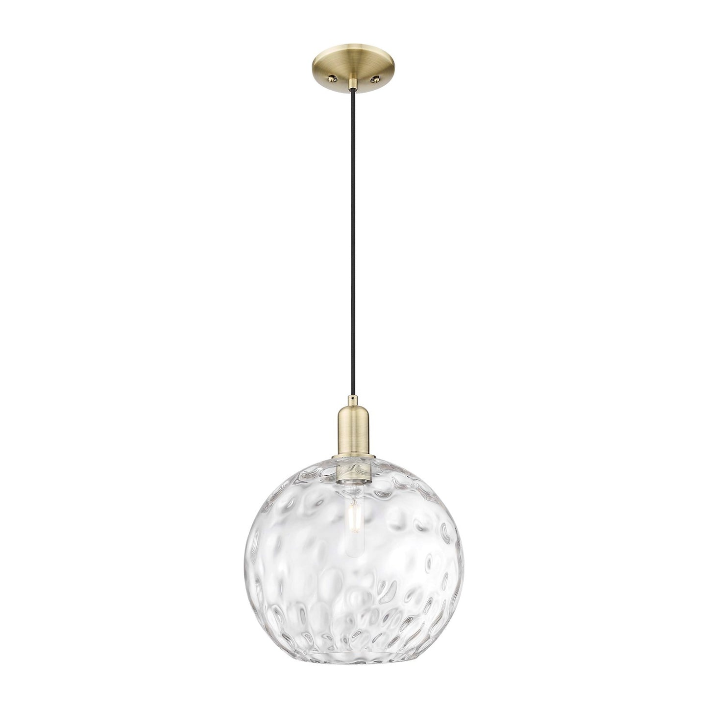 Innovations Athens Water Glass 12in 1-Light Mini Pendant | Industrial Antique Brass and Clear Glass | Kitchen Island & Dining | Model 716-1P-AB-G1215-12