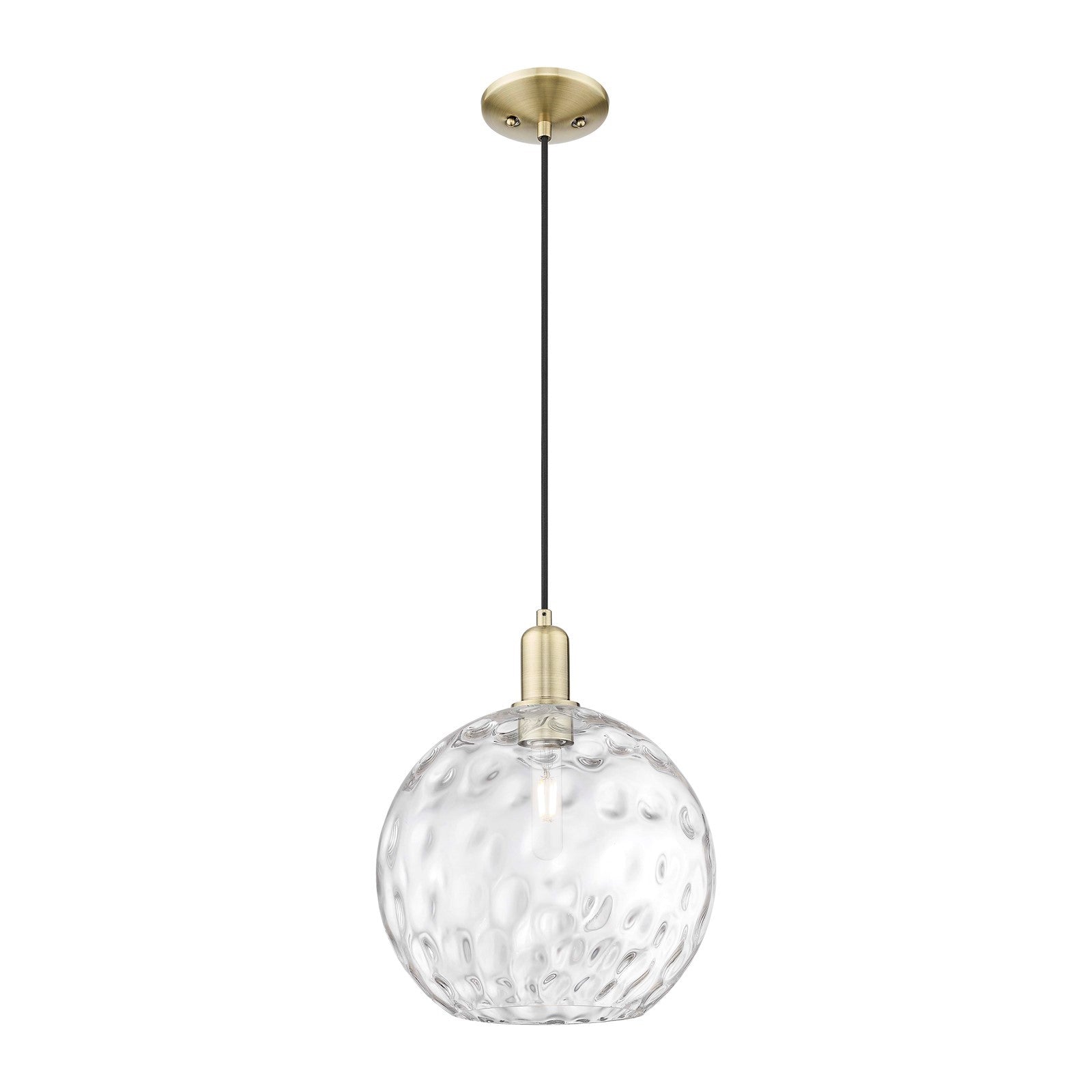 Innovations Athens Water Glass 12in 1-Light Mini Pendant | Industrial Antique Brass and Clear Glass | Kitchen Island & Dining | Model 716-1P-AB-G1215-12