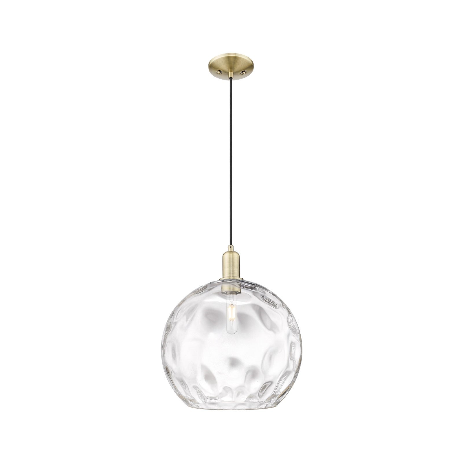 Innovations Athens Water Glass 13in 1-Light Mini Pendant | Industrial Antique Brass Steel and Clear Water Glass | Kitchen | Model 716-1P-AB-G1215-14