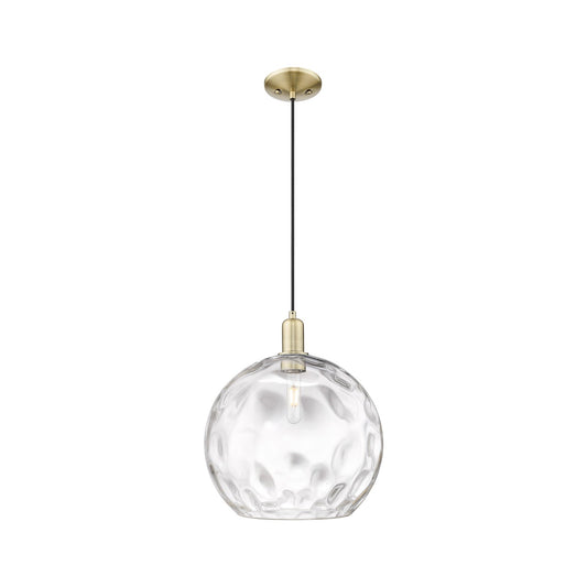 Innovations Athens Water Glass 13in 1-Light Mini Pendant | Industrial Antique Brass Steel and Clear Water Glass | Kitchen | Model 716-1P-AB-G1215-14