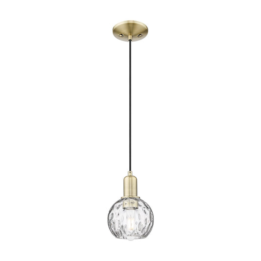 Innovations Athens Water Glass 6in 1-Light Mini Pendant | Industrial Antique Brass Steel and Clear Water Glass | Kitchen Island | Model 716-1P-AB-G1215-6