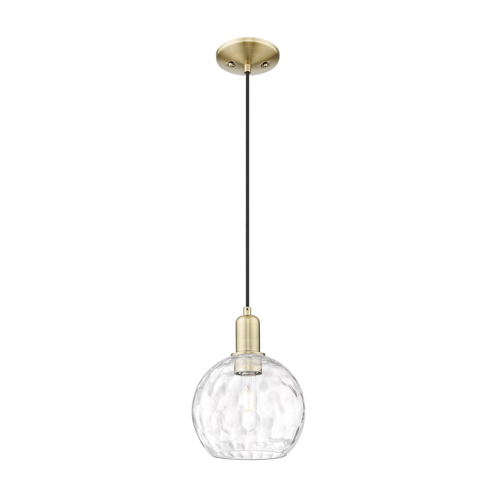 Innovations Athens Water Glass 8in 1-Light Mini Pendant | Industrial Antique Brass Steel and Clear Water Glass | Kitchen Island | Model 716-1P-AB-G1215-8