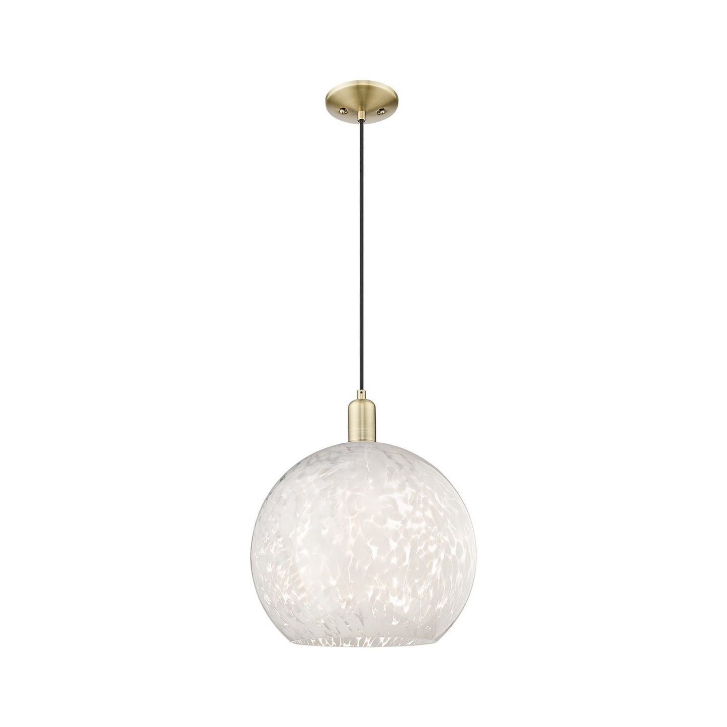 Innovations Lighting White Mouchette 14in 1-Light Mini Pendant | Industrial Antique Brass and White Glass | Kitchen Island & | Model 716-1P-AB-G1216-14WM