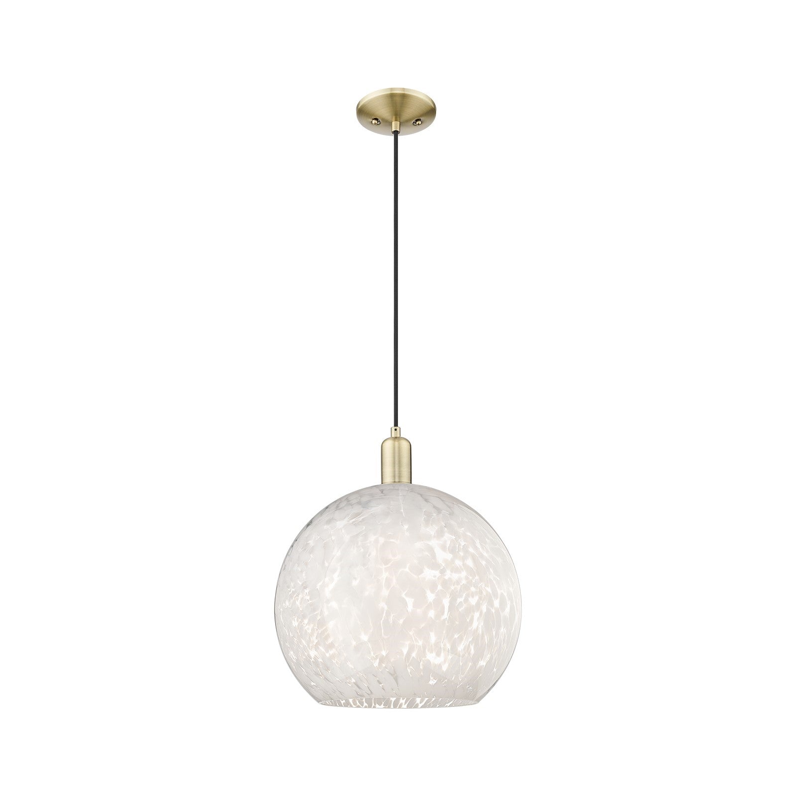 Innovations Lighting White Mouchette 14in 1-Light Mini Pendant | Industrial Antique Brass and White Glass | Kitchen Island & | Model 716-1P-AB-G1216-14WM