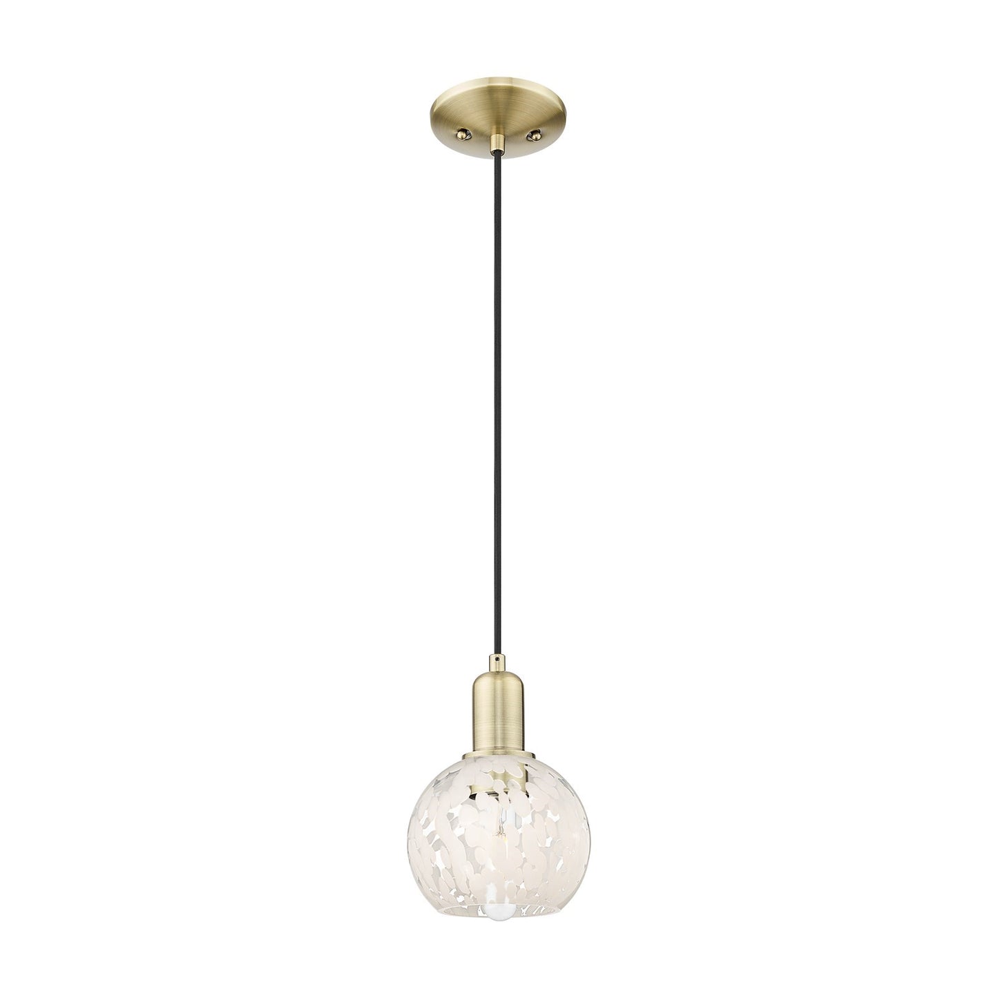 Innovations Lighting White Mouchette 6in 1-Light Mini Pendant | Industrial Antique Brass and White Mouchette Glass | Kitchen | Model 716-1P-AB-G1216-6WM