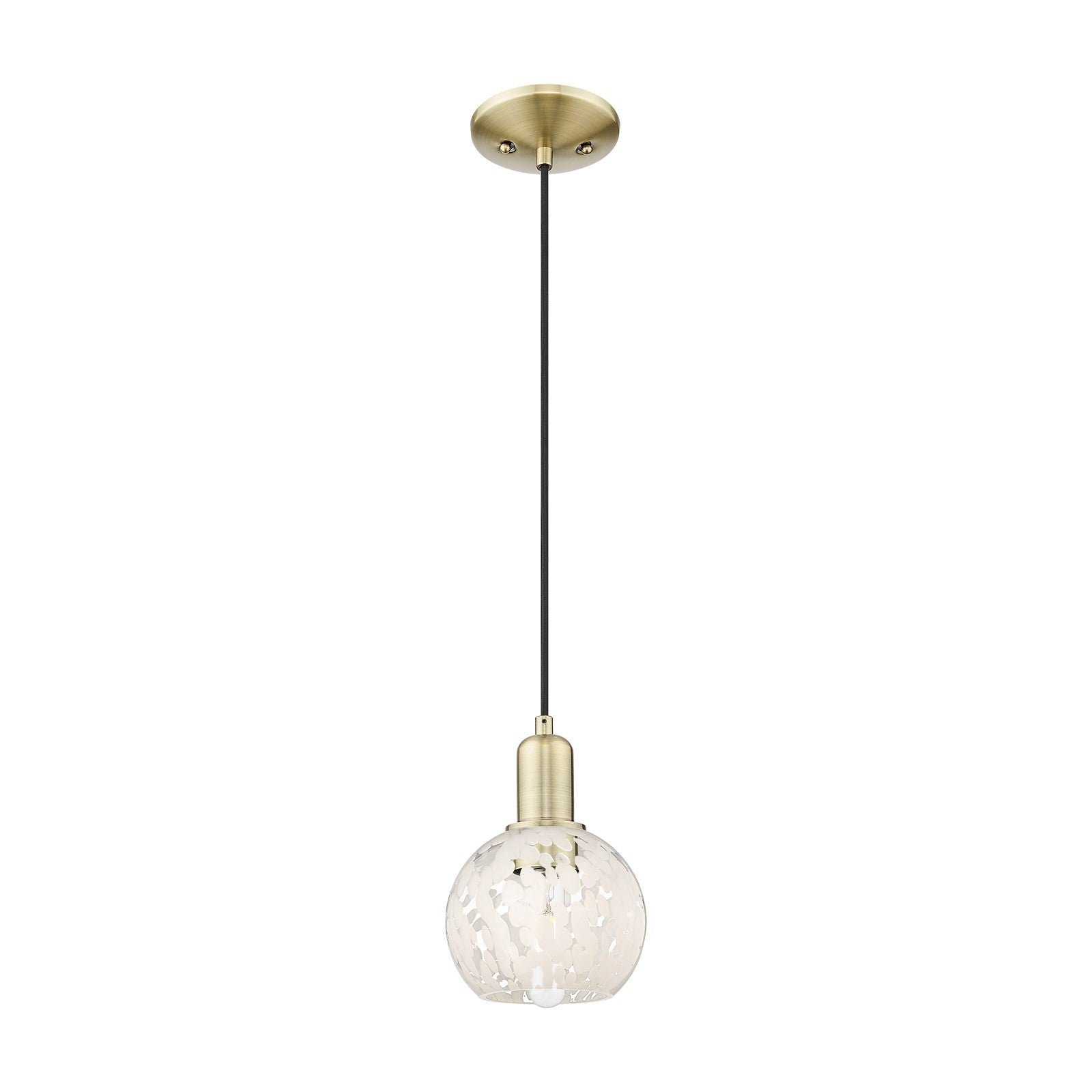 Innovations Lighting White Mouchette 6in 1-Light Mini Pendant | Industrial Antique Brass and White Mouchette Glass | Kitchen | Model 716-1P-AB-G1216-6WM