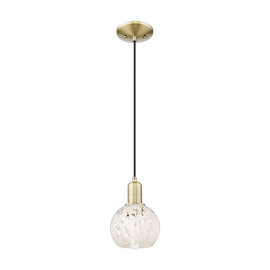 Innovations Lighting White Mouchette 6in 1-Light Mini Pendant | Industrial Antique Brass and White Mouchette Glass | Kitchen | Model 716-1P-AB-G1216-6WM