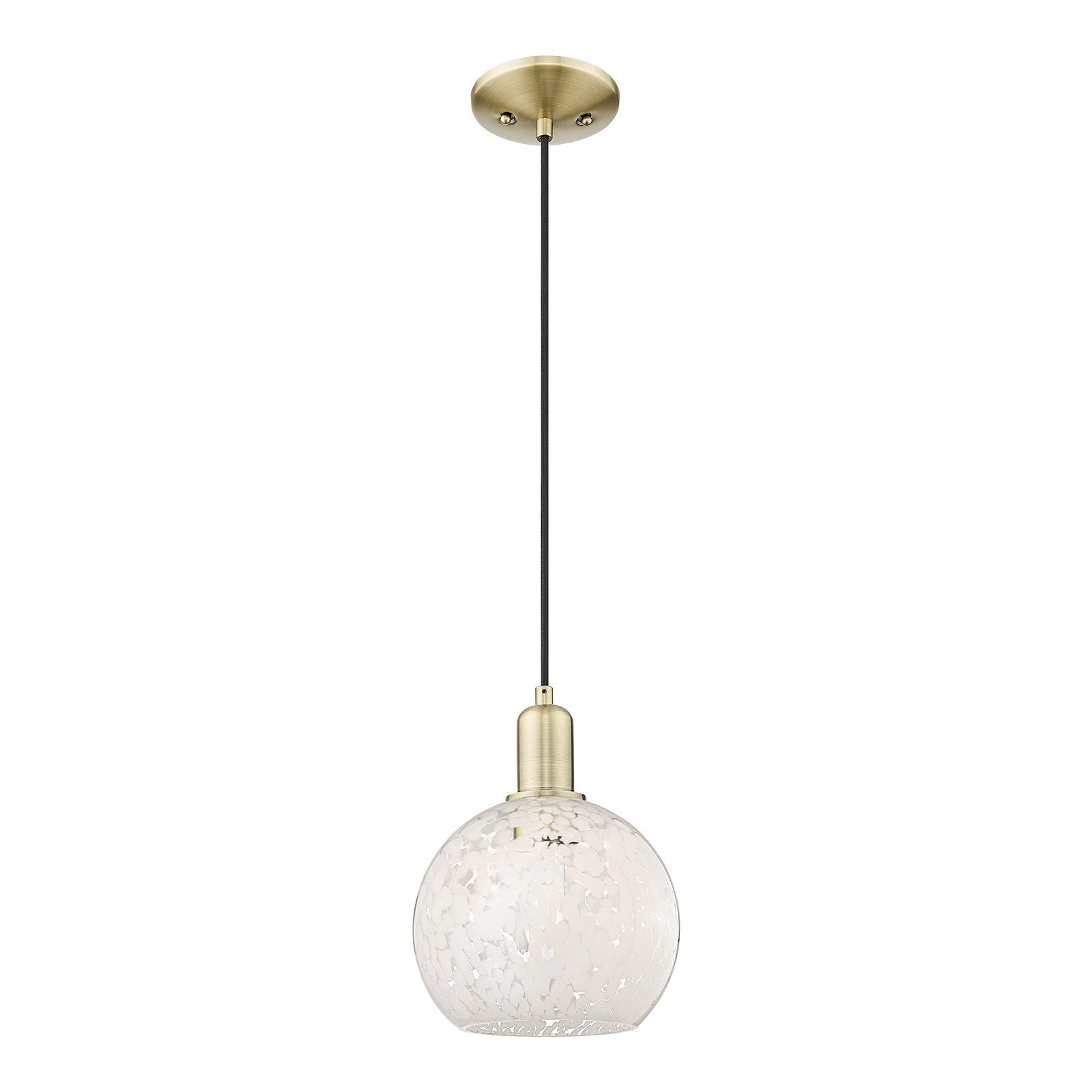 Innovations White Mouchette 8in 1-Light Mini Pendant | Industrial Antique Brass and White Glass | Kitchen Island & Dining Room | Model 716-1P-AB-G1216-8WM