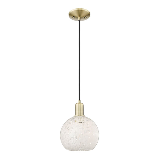 Innovations White Mouchette 8in 1-Light Mini Pendant | Industrial Antique Brass and White Glass | Kitchen Island & Dining Room | Model 716-1P-AB-G1216-8WM