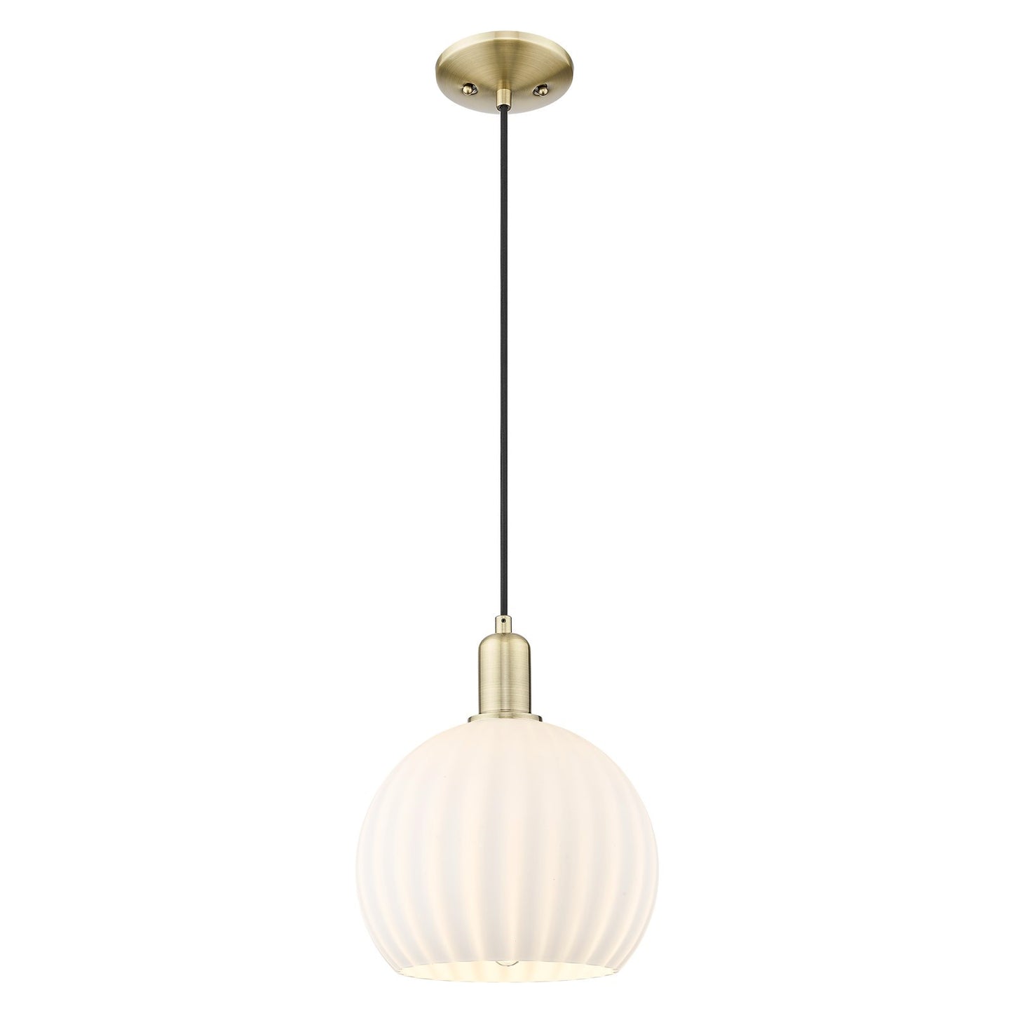 Innovations Lighting White Venetian 10in 1-Light Mini Pendant | Industrial Antique Brass and White Venetian Glass | Kitchen | Model 716-1P-AB-G1217-10WV