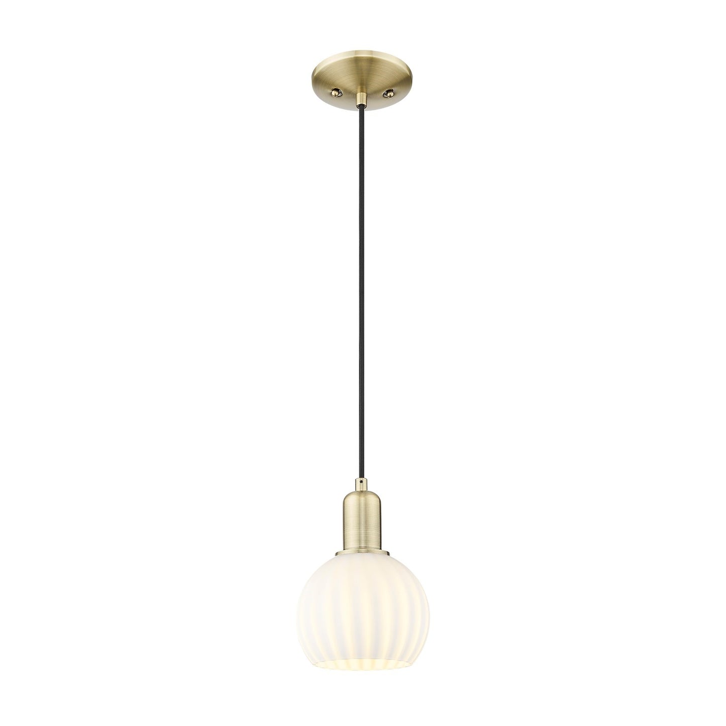 Innovations Lighting White Venetian 6in 1-Light Mini Pendant | Industrial Antique Brass and White Venetian Glass | Kitchen | Model 716-1P-AB-G1217-6WV
