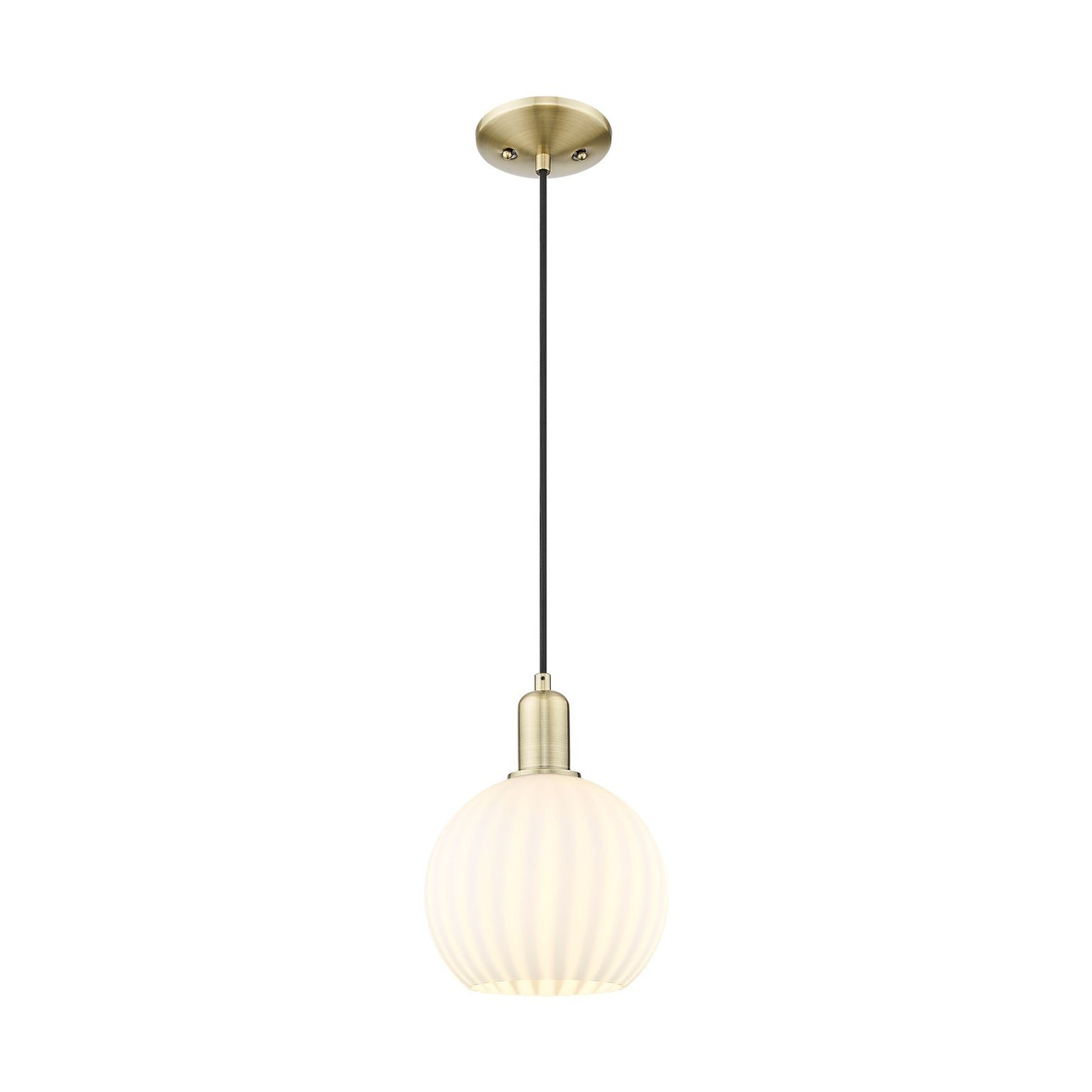 Innovations Arcadia 8in 1-Light Mini Pendant | Industrial Antique Brass and White Venetian Glass | Kitchen Island & Dining | Model 716-1P-AB-G1217-8WV
