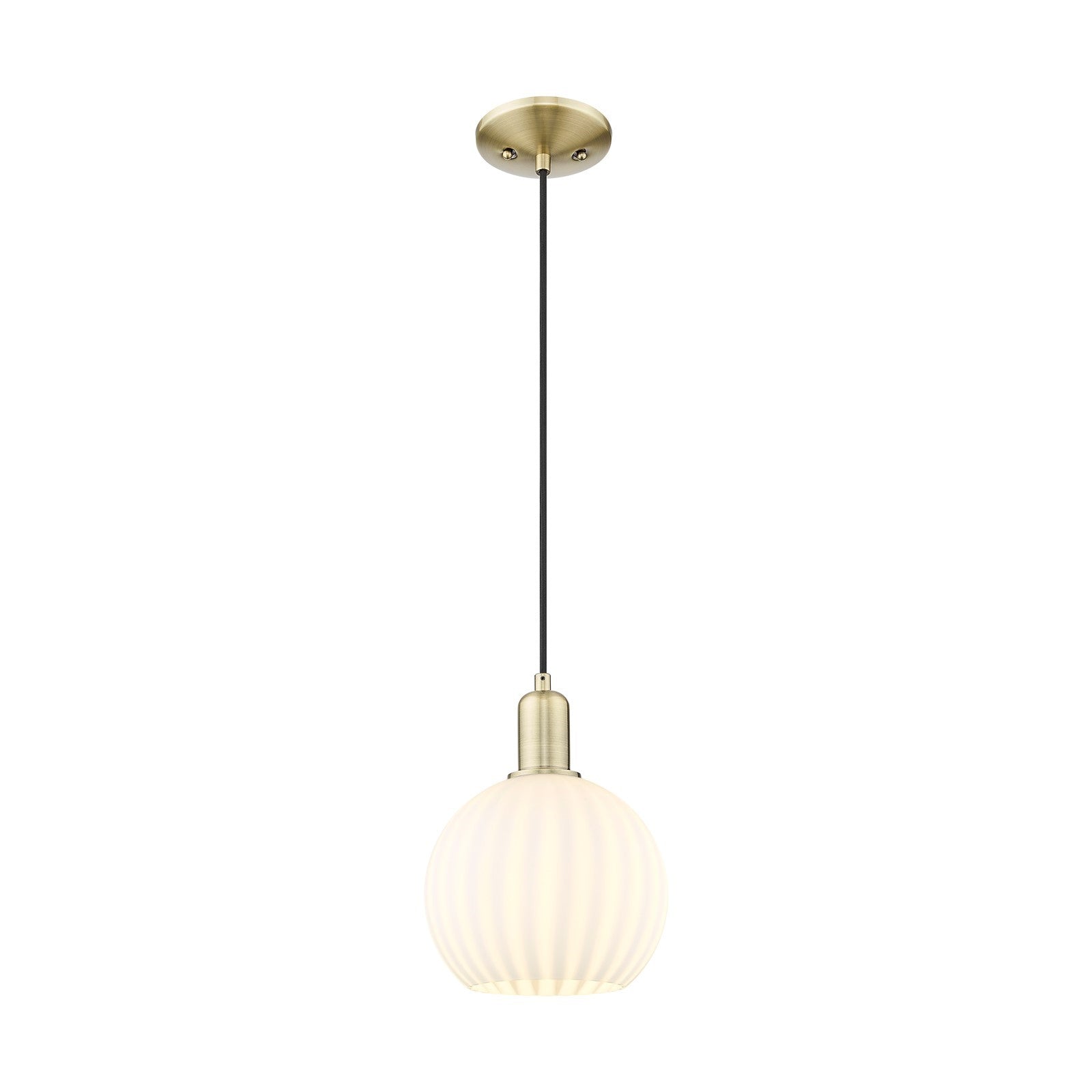 Innovations Arcadia 8in 1-Light Mini Pendant | Industrial Antique Brass and White Venetian Glass | Kitchen Island & Dining | Model 716-1P-AB-G1217-8WV