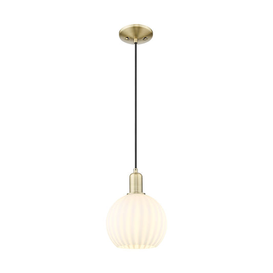 Innovations Arcadia 8in 1-Light Mini Pendant | Industrial Antique Brass and White Venetian Glass | Kitchen Island & Dining | Model 716-1P-AB-G1217-8WV