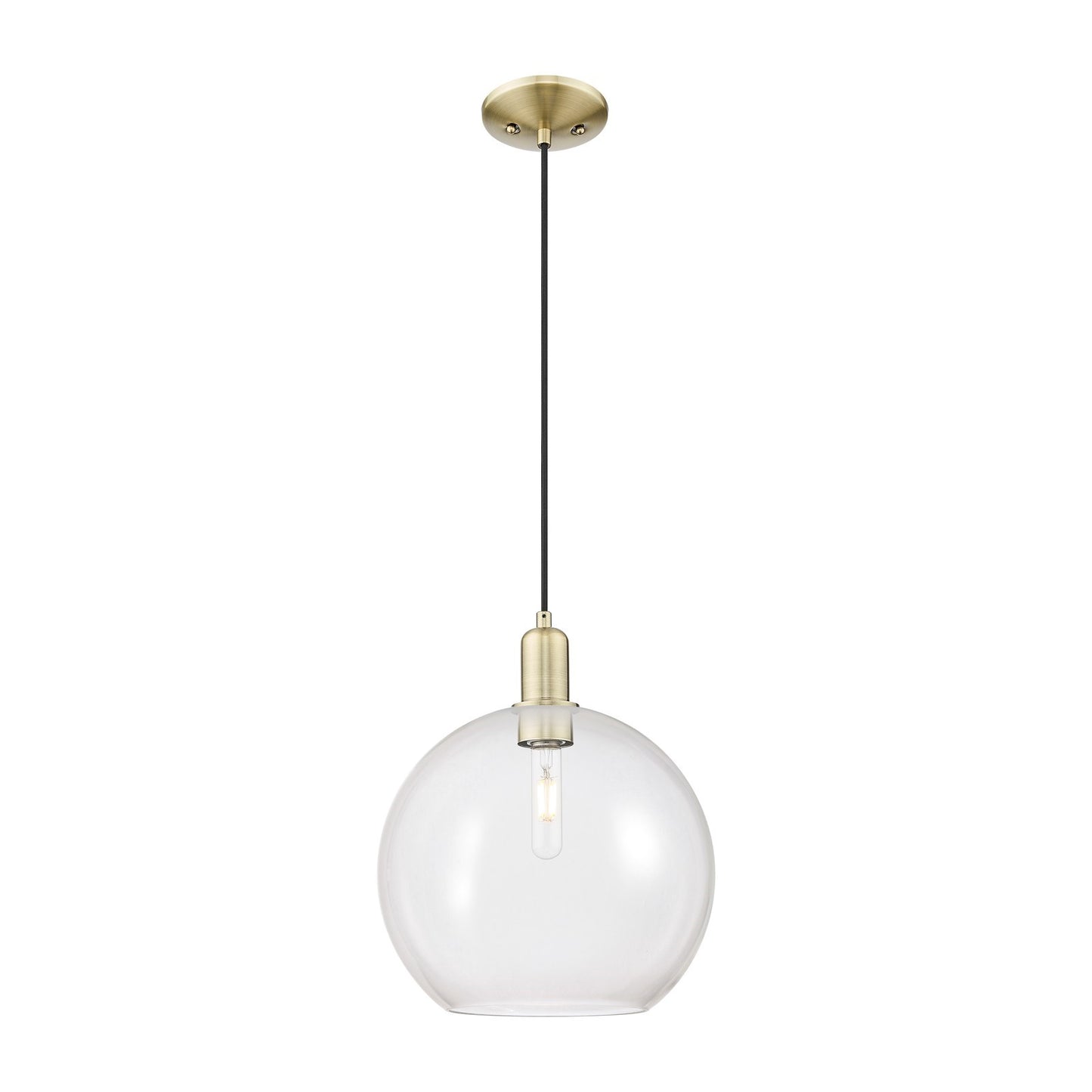 Innovations Athens 12in 1-Light Mini Pendant | Industrial Antique Brass Steel and Clear Glass | Kitchen Island & Dining Room | Model 716-1P-AB-G122-12