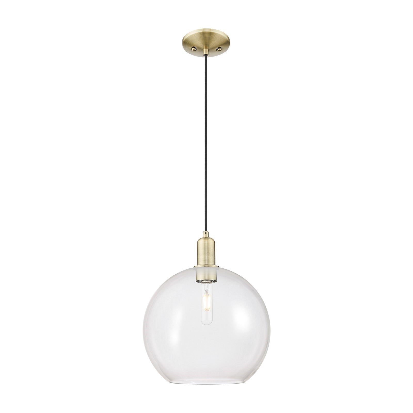 Innovations Athens 12in 1-Light Mini Pendant | Industrial Antique Brass Steel and Clear Glass | Kitchen Island & Dining Room | Model 716-1P-AB-G122-12