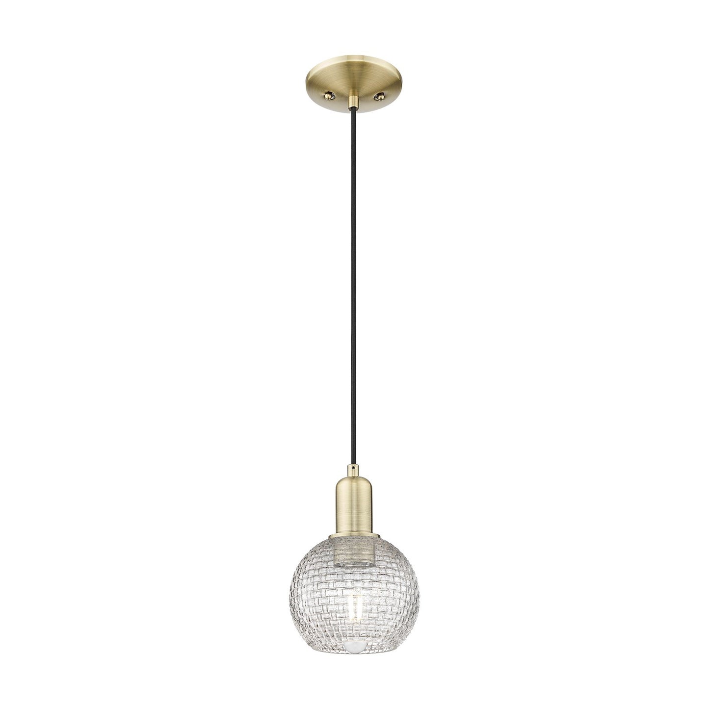 Innovations Athens 6in 1-Light Mini Pendant | Industrial Antique Brass Steel and Clear Basket Weave Glass | Kitchen Island & | Model 716-1P-AB-G122C-6CL