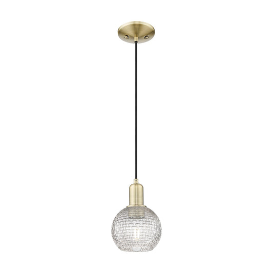 Innovations Athens 6in 1-Light Mini Pendant | Industrial Antique Brass Steel and Clear Basket Weave Glass | Kitchen Island & | Model 716-1P-AB-G122C-6CL