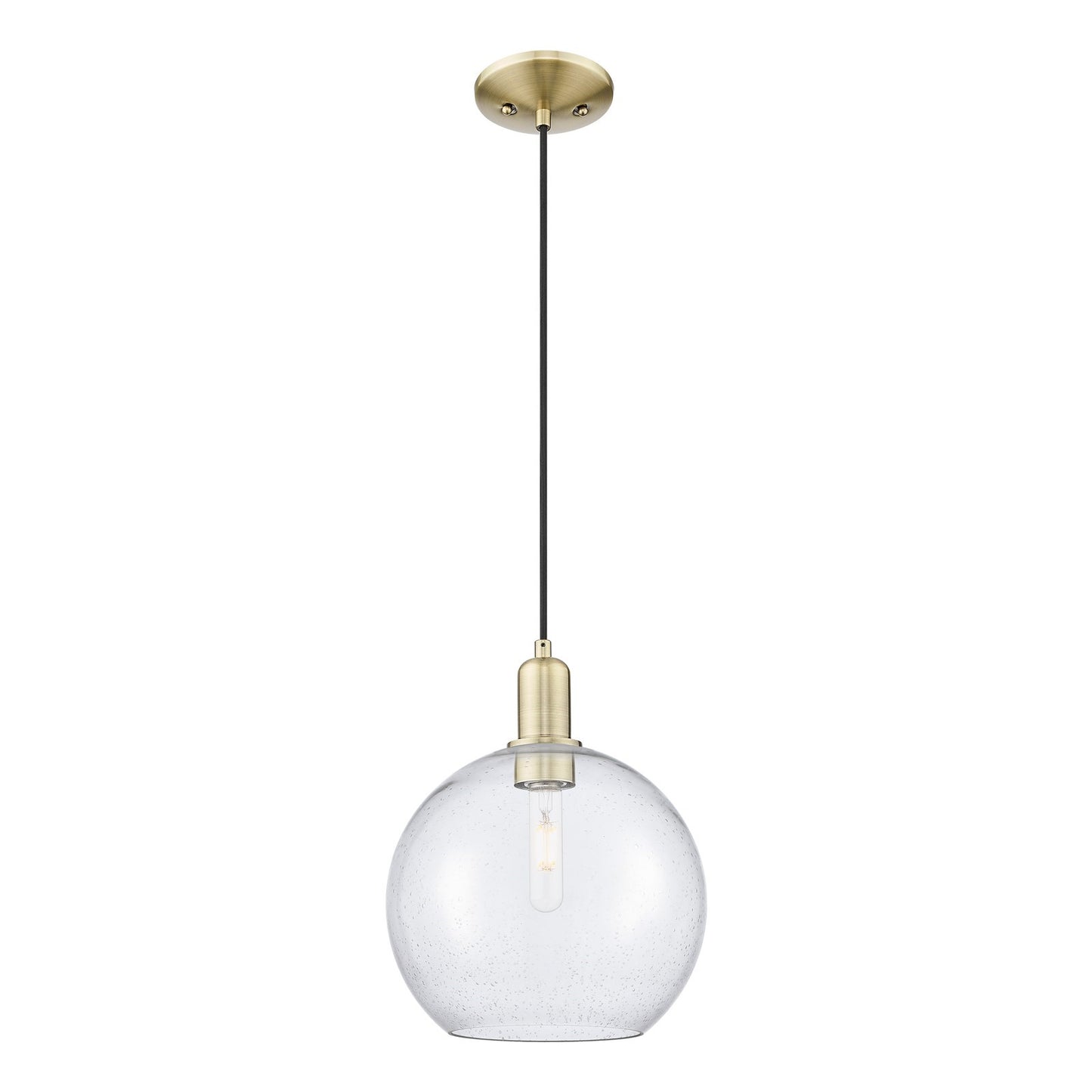 Innovations Athens 10in 1-Light Mini Pendant | Industrial Antique Brass Steel and Seedy Glass | Kitchen Island & Dining Room | Model 716-1P-AB-G124-10