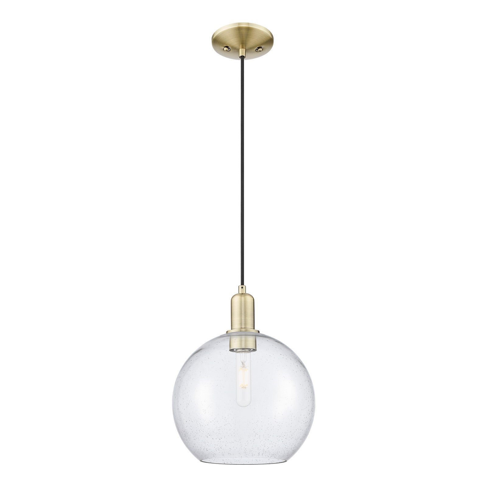 Innovations Athens 10in 1-Light Mini Pendant | Industrial Antique Brass Steel and Seedy Glass | Kitchen Island & Dining Room | Model 716-1P-AB-G124-10
