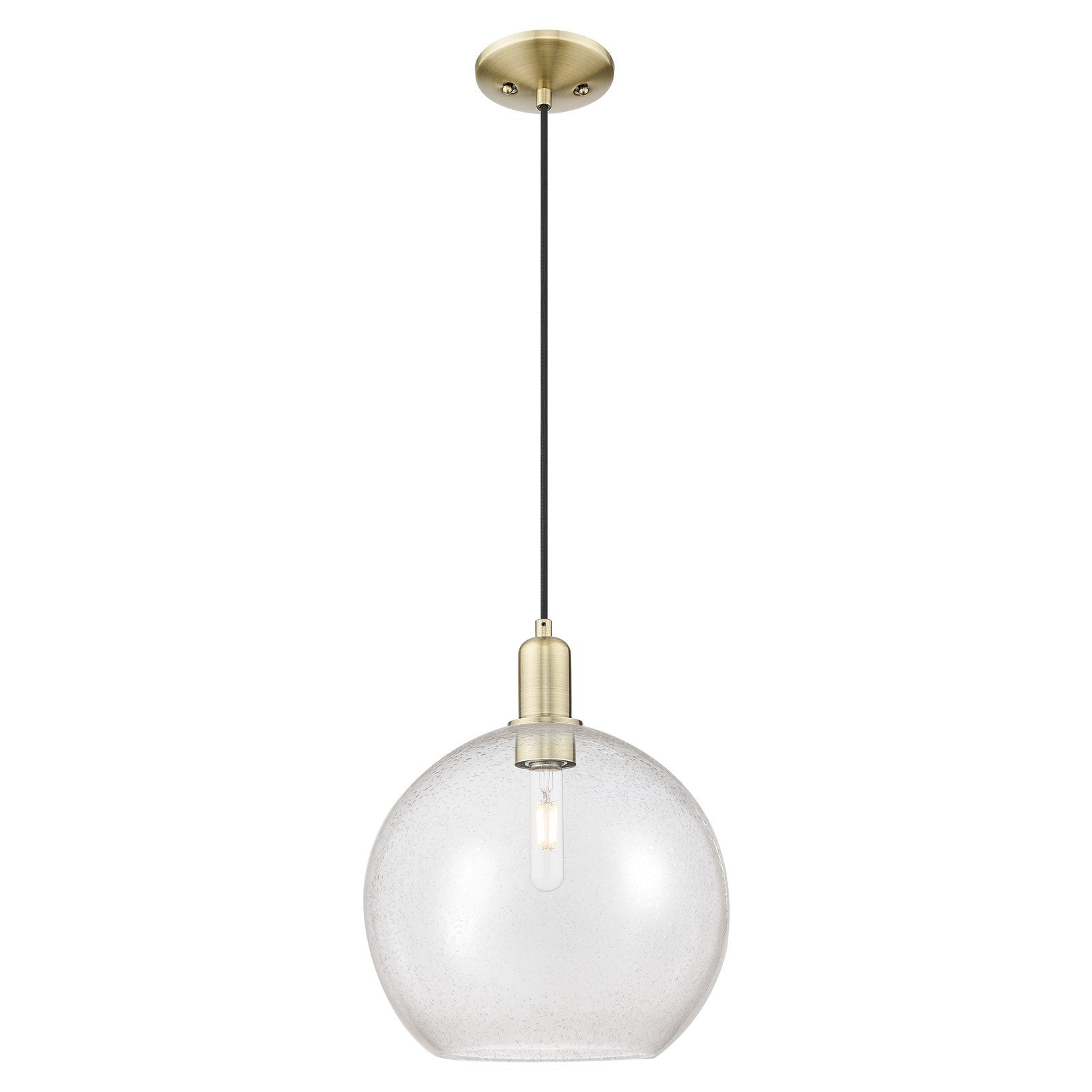 Innovations Athens 12in 1-Light Mini Pendant | Industrial Antique Brass Steel and Seedy Glass | Kitchen Island & Dining Room | Model 716-1P-AB-G124-12