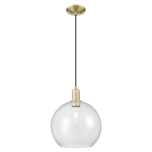 Innovations Athens 12in 1-Light Mini Pendant | Industrial Antique Brass Steel and Seedy Glass | Kitchen Island & Dining Room | Model 716-1P-AB-G124-12