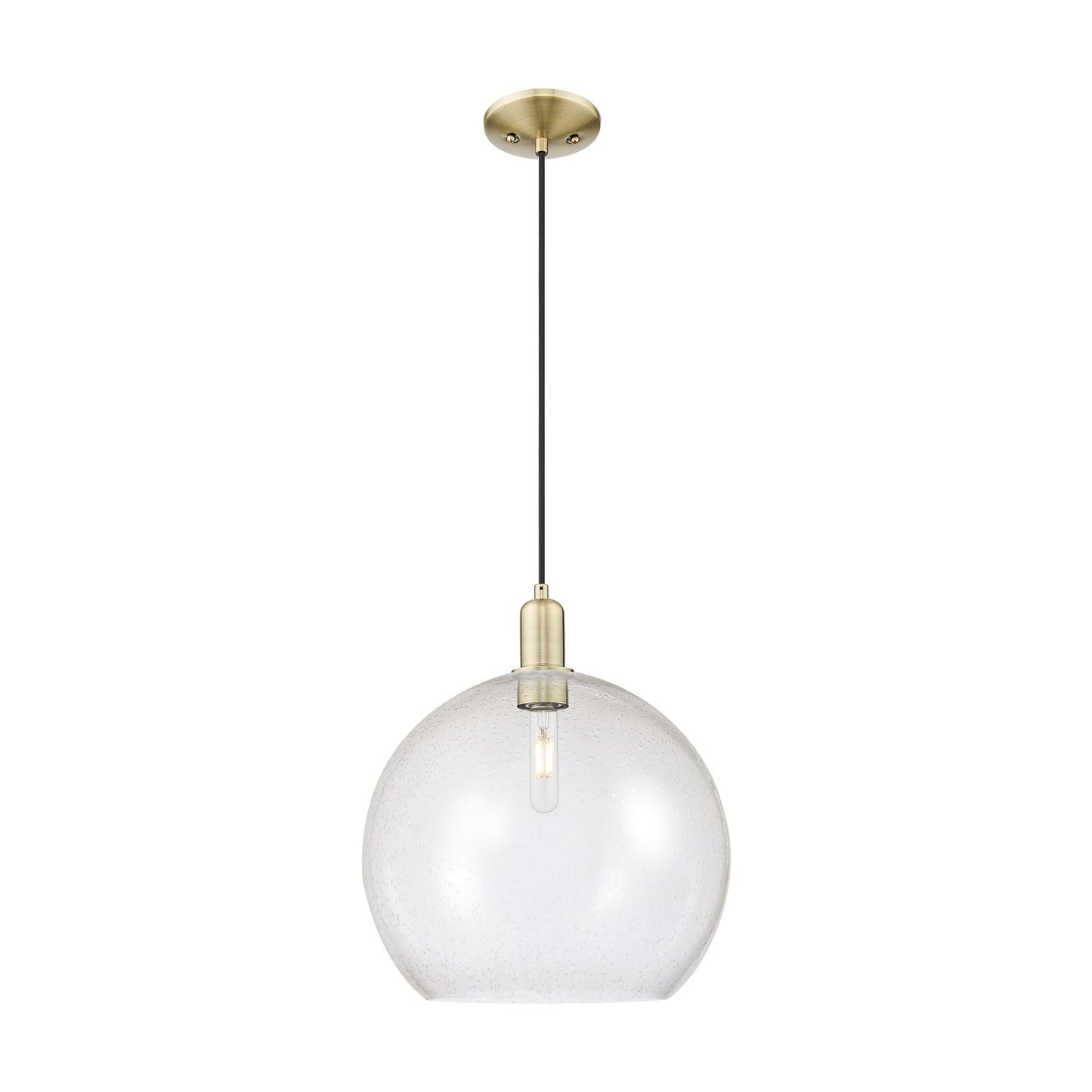 Innovations Athens 14in 1-Light Mini Pendant | Industrial Antique Brass Steel and Seedy Glass | Kitchen Island & Dining Room | Model 716-1P-AB-G124-14