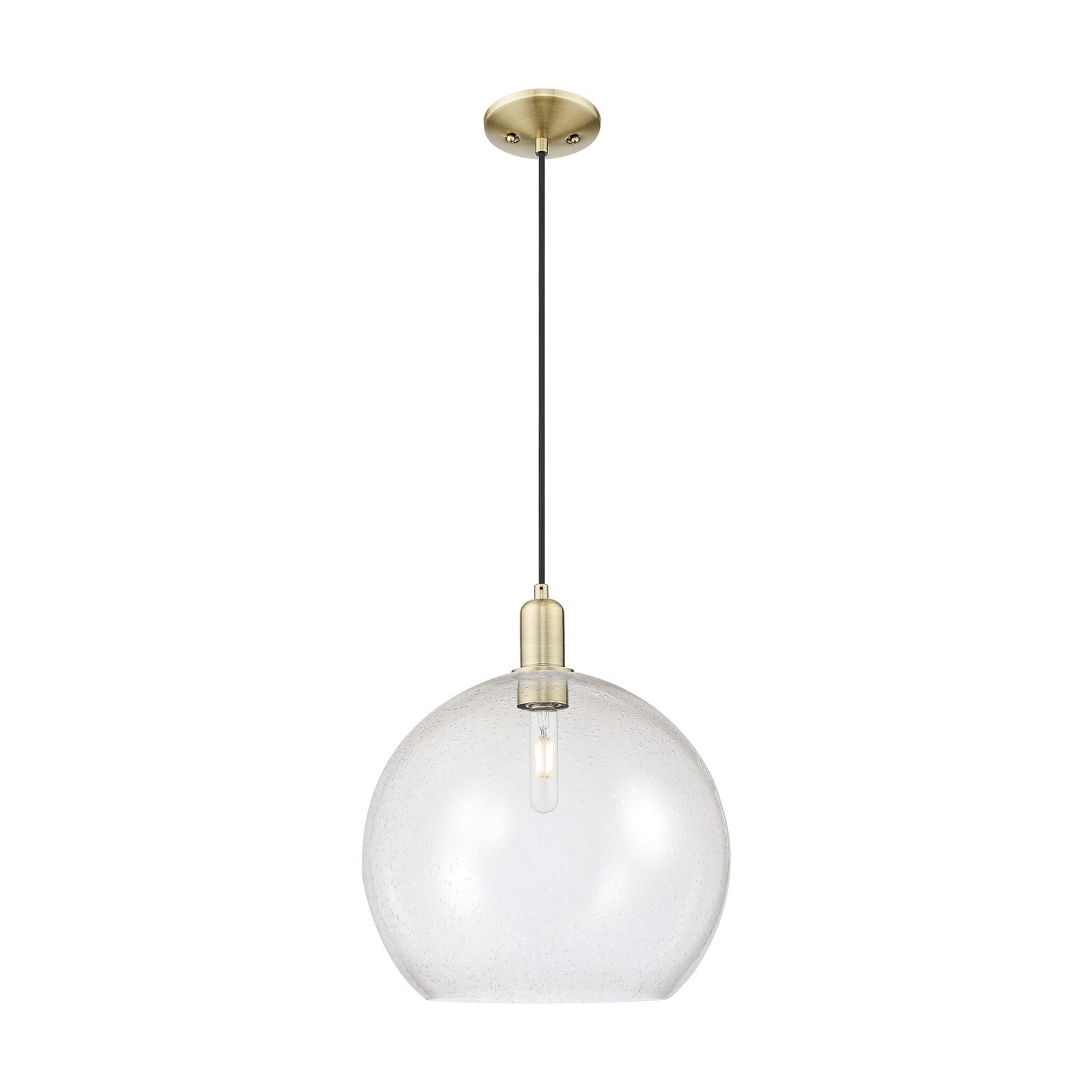 Innovations Athens 14in 1-Light Mini Pendant | Industrial Antique Brass Steel and Seedy Glass | Kitchen Island & Dining Room | Model 716-1P-AB-G124-14