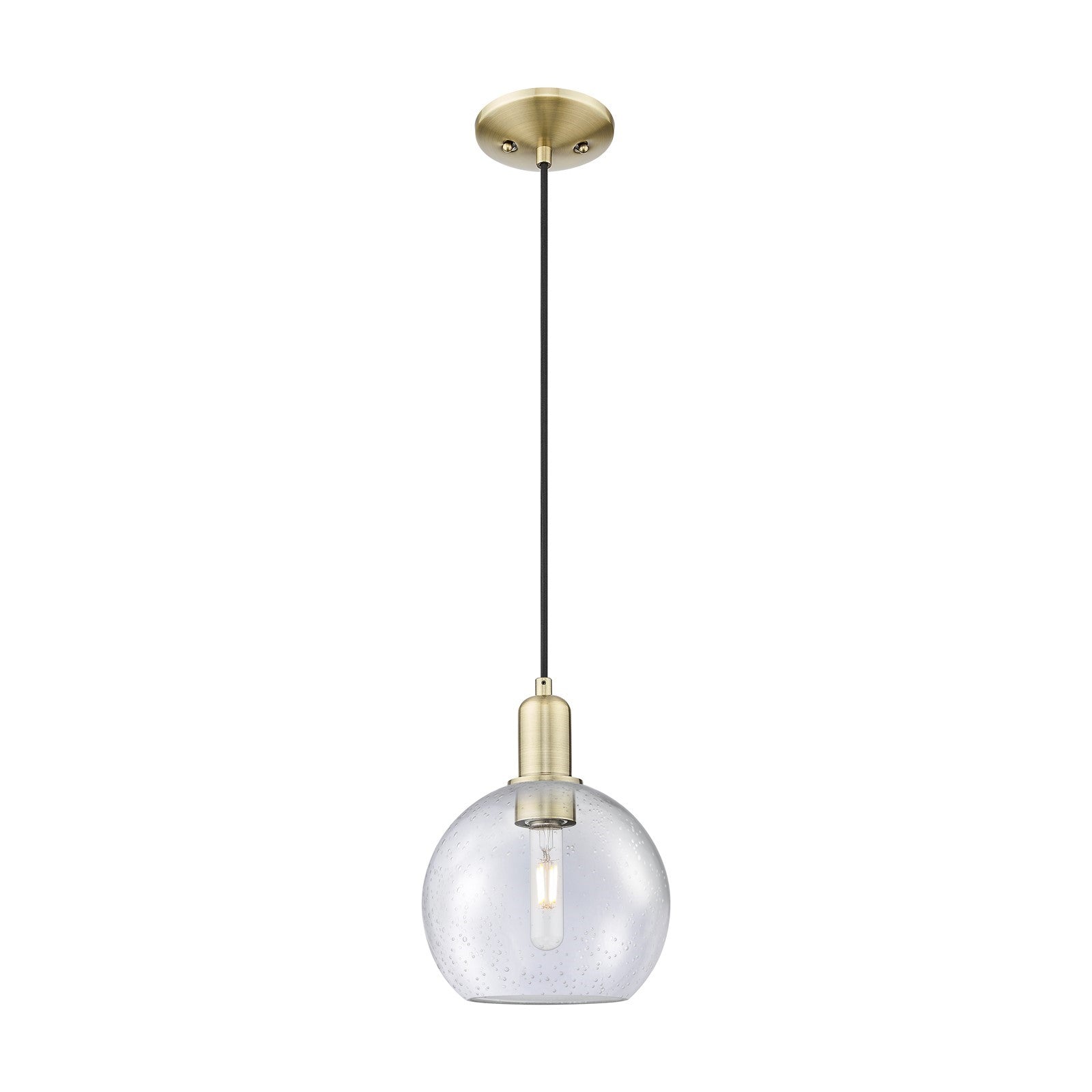 Innovations Athens 8in 1-Light Mini Pendant | Industrial Antique Brass and Seedy Glass | Kitchen Island & Dining Room | 8 x 8 x | Model 716-1P-AB-G124-8