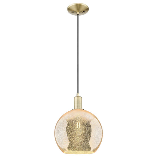 Innovations Athens 10in 1-Light Mini Pendant | Industrial Antique Brass Steel and Mercury Glass | Kitchen Island & Dining Room | Model 716-1P-AB-G128-10