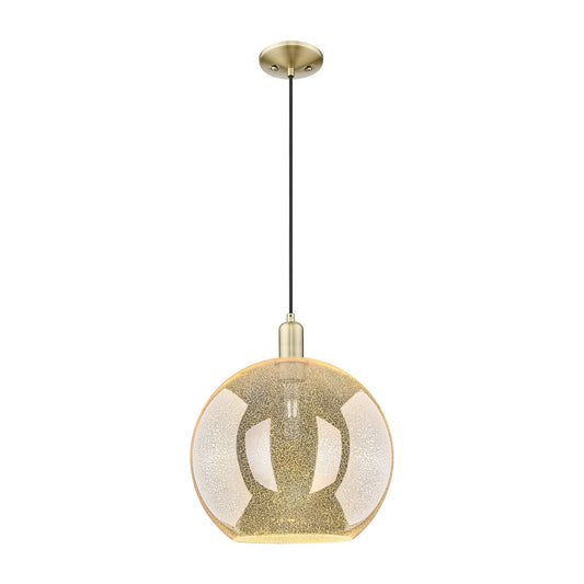 Innovations Athens 12in 1-Light Mini Pendant | Industrial Antique Brass Steel and Mercury Glass | Kitchen Island & Dining Room | Model 716-1P-AB-G128-12