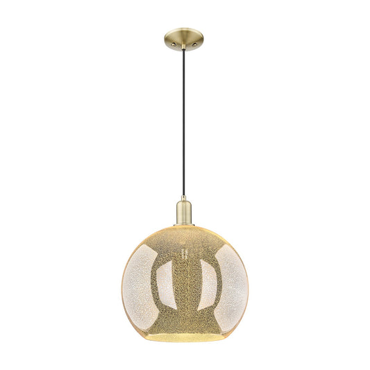 Innovations Athens 14in 1-Light Mini Pendant | Industrial Antique Brass Steel and Mercury Glass | Kitchen Island & Dining Room | Model 716-1P-AB-G128-14