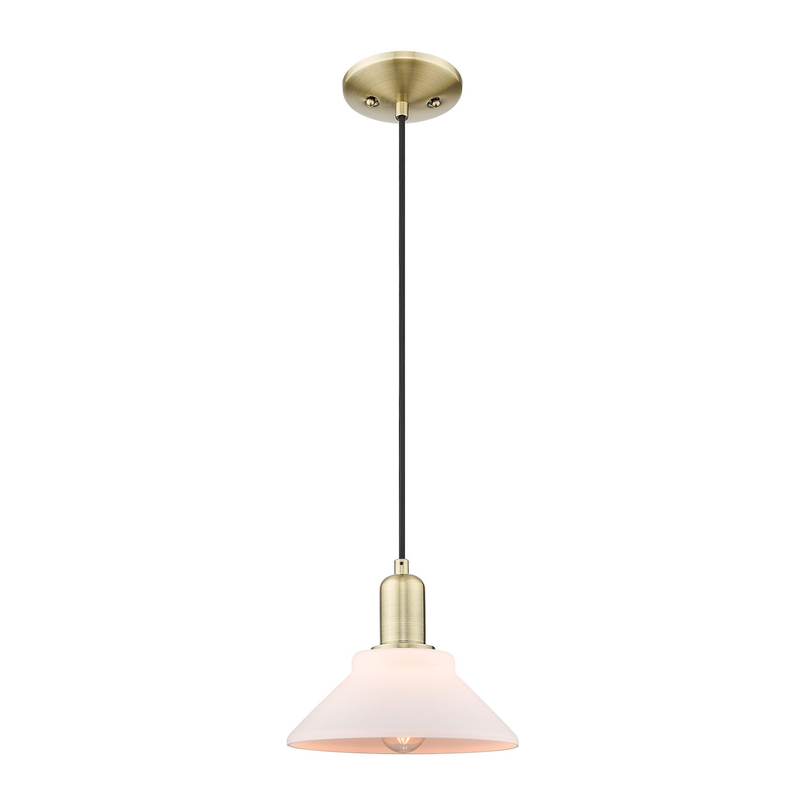 Innovations Orwell 8in 1-Light Mini Pendant | Industrial Antique Brass and Matte White Glass | Kitchen Island & Dining Room | 8.38 | Model 716-1P-AB-G131