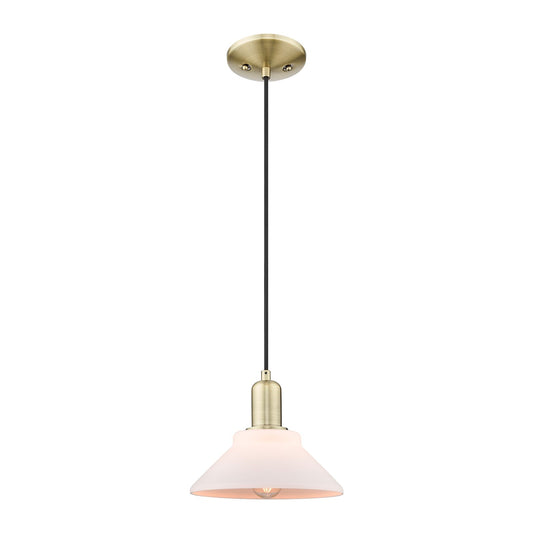 Innovations Orwell 8in 1-Light Mini Pendant | Industrial Antique Brass and Matte White Glass | Kitchen Island & Dining Room | 8.38 | Model 716-1P-AB-G131