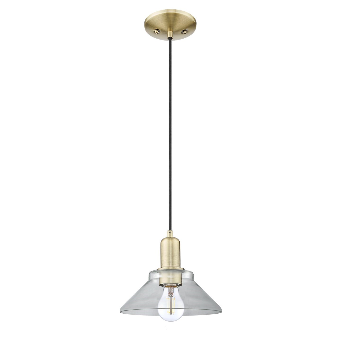 Innovations Orwell 8in 1-Light Mini Pendant | Industrial Antique Brass Steel and Clear Glass | Kitchen Island & Dining Room | 8.38 | Model 716-1P-AB-G132