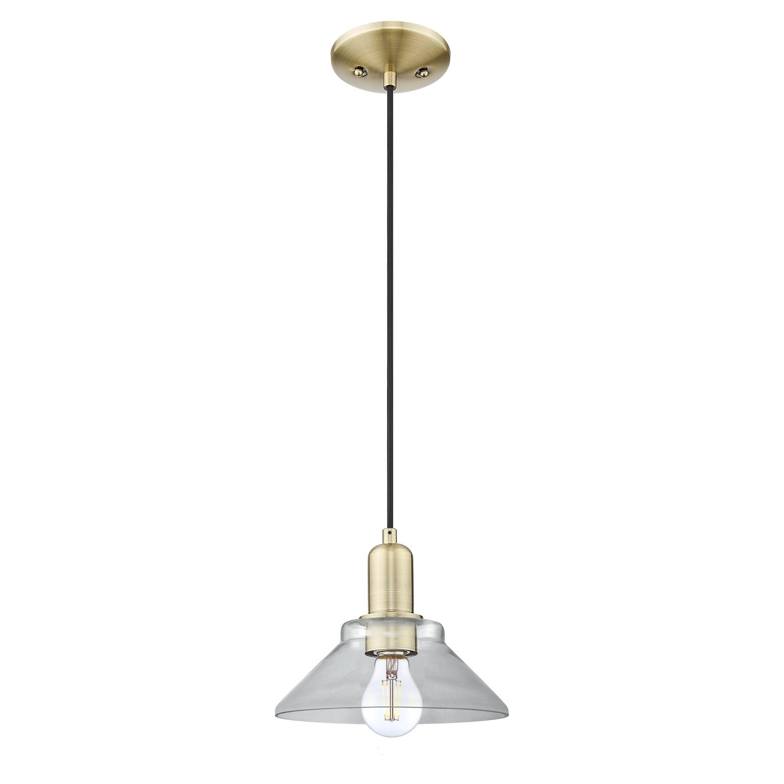 Innovations Orwell 8in 1-Light Mini Pendant | Industrial Antique Brass Steel and Clear Glass | Kitchen Island & Dining Room | 8.38 | Model 716-1P-AB-G132