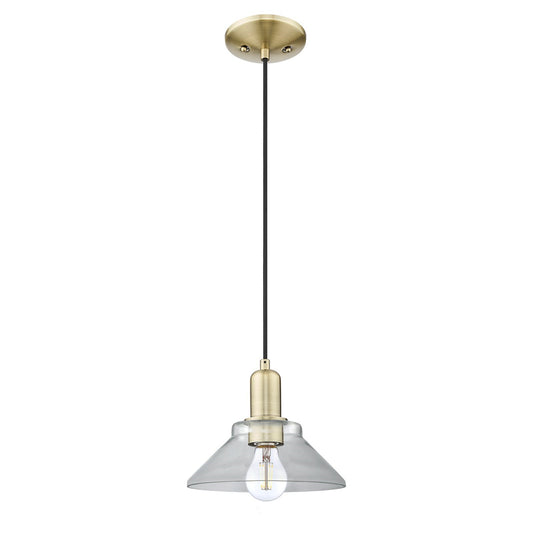 Innovations Orwell 8in 1-Light Mini Pendant | Industrial Antique Brass Steel and Clear Glass | Kitchen Island & Dining Room | 8.38 | Model 716-1P-AB-G132