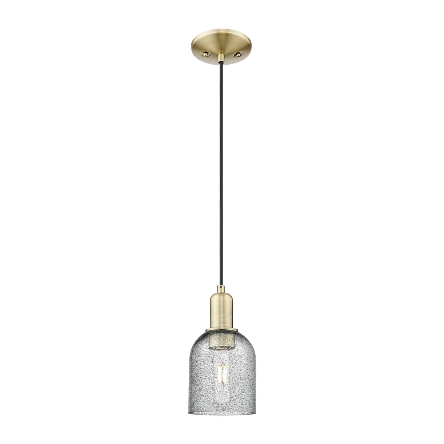 Innovations Caledonia 5in 1-Light Mini Pendant | Industrial Antique Brass and Charcoal Glass | Kitchen Island & Dining Room | 5 x 5 | Model 716-1P-AB-G257